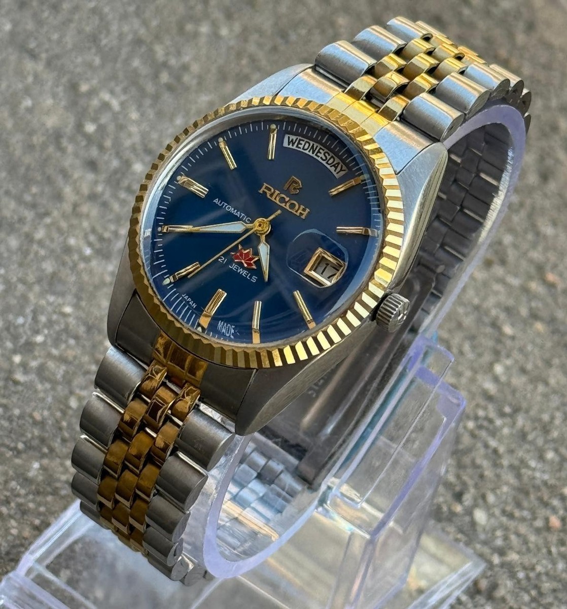 Vintage Ricoh President Two-tone Automatic Blue Dial Watch For