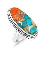 Turquoise  Spiny Oyster Sterling Silver Ring: Beaded Woman Ring All Size R 575