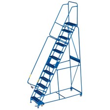 Global Industrial 12 Step Steel Rolling Ladder with 24"W Perforated Step Blue