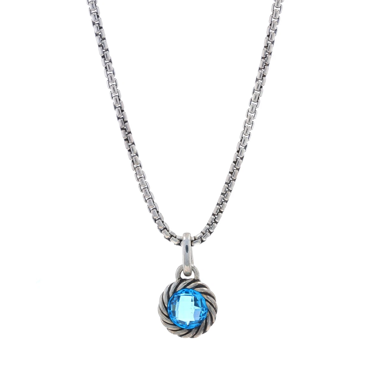 Pendentif David Yurman Albion – Argent 925 – Topaze Bleue Et Diamants – 18mm – Occasion