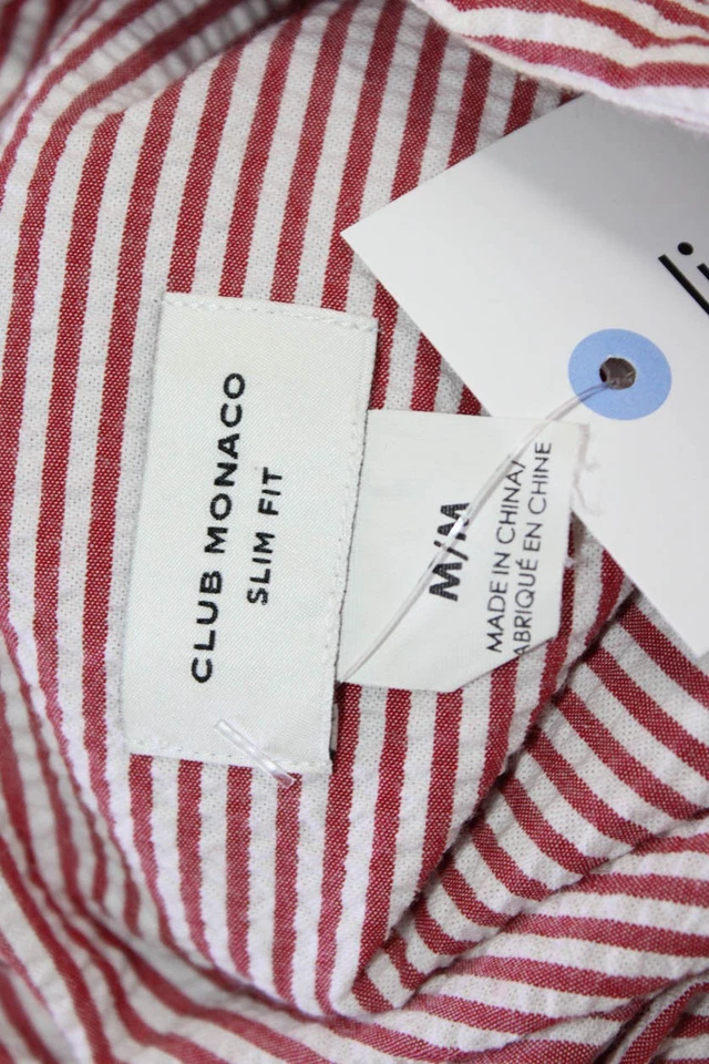 Club Monaco Mens Striped Slim Fit Button Up Shirt Red Size M - Image 4 of 4