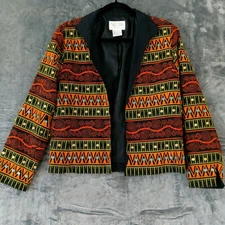 Silk Club Jacket Womens Petite Black Orange Yellow Embroidered Silk Boho Button