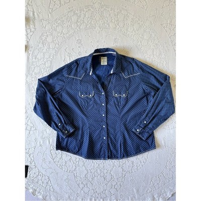 Panhandle Rough Stock Blue Western Pearl Snap Shirt XXL Whipstitch Geo Rodeo