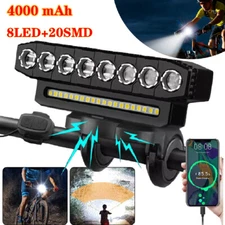  Bicycle Bike Light 4000mAh LED Front Rear Rechargeable Headlight Tail Lamp Set