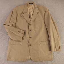 VINTAGE Houndstooth Jacket XL XLT Beige Check 100 Wool Hopsack Blazer 46L