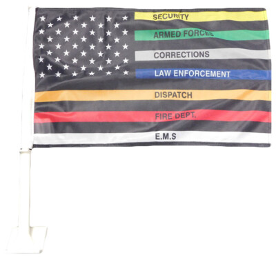 (2 Pack) USA Thin Multi Color Line Memorial 12''x18'' Rough Tex 100D Car Flag
