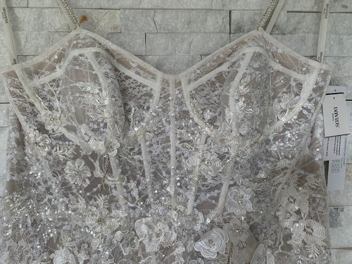 US22w UK26 GALINA SIGNATURE Elfenbein/Biskus Spitzenmantel Hochzeitskleid UVP £1350 - Bild 3 von 23