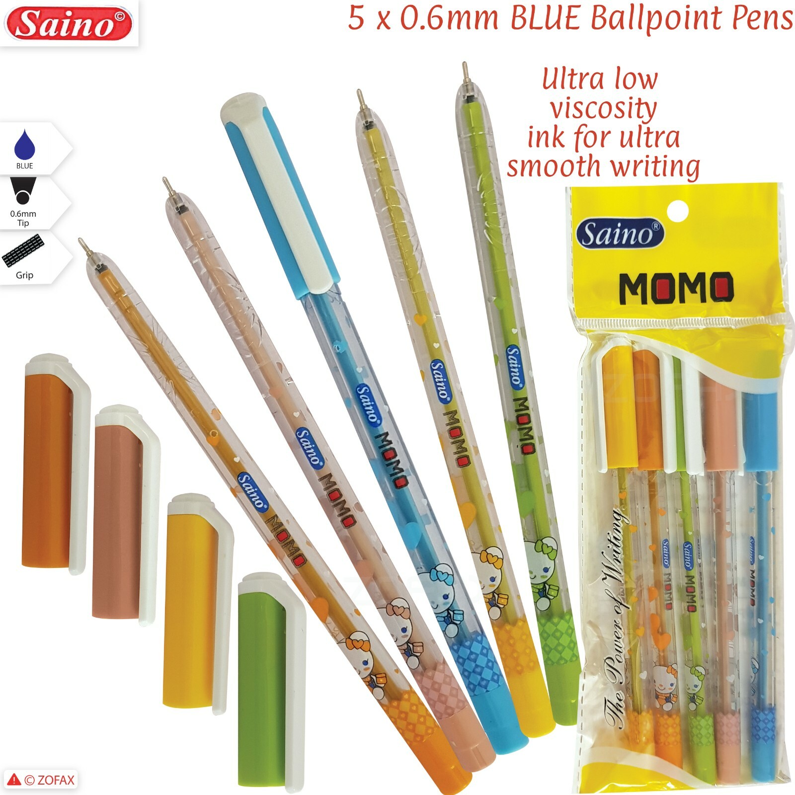 SAINO High Quality Ball Pens 0.6mm Fine x5 x10 BLACK BLUE Ball Point