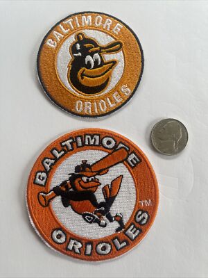 (2) BALTIMORE ORIOLES vintage iron  logo patches - Patch Lot  3'' & 2 