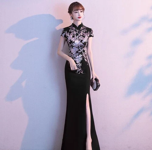Damen Abendkleid Fischschwanz Chor Kleid Bankett Chinesisch Cheongsam Kleid - Bild 14 von 23