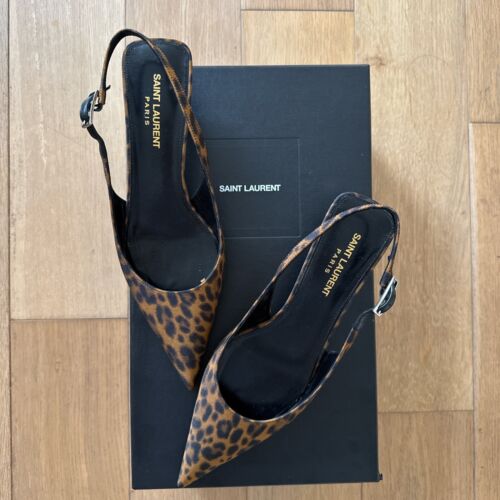 Saint Laurent Cherish Leopard Satin Slingback Heels