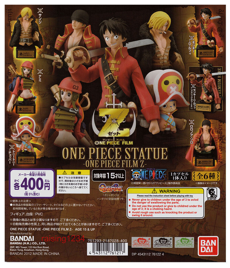 One Piece Anime Figure Statue Film Z Bandai Gashapon Toys set of 5