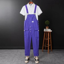 Hombres Mono Suelto Mono Babero Pantalones Mono Mameluco Pierna Recta Pantalón Nuevo