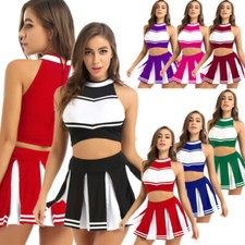 Women's Cheerleading Uniform Sets Schoolgirls Sleeveless Crop Top with Skirts