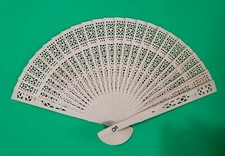   NEW  8" Hand Held Folding Light BALSA WOOD Filagree Cutout Pierced FAN