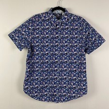 Robert Graham Shirt Mens L Classic Fit Blue Floral Short Sleeve Button