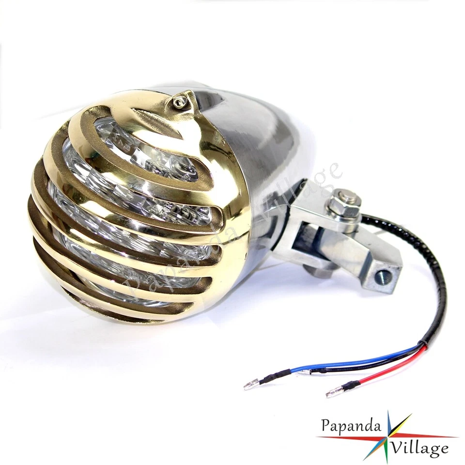 4.5" Headlight Retro Finned Grill Assembly For Harley Chopper Bobber Cafe Racer - Image 4 of 4