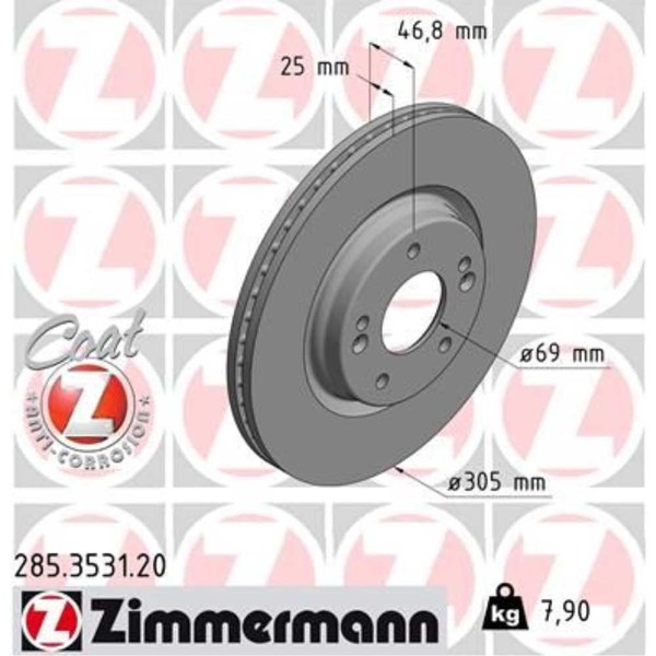 Zimmermann 2X Bremsscheibe Vorne Ø305 Mm FüR Hyundai Tucson TLE 1.6 Gdi 2.0-image