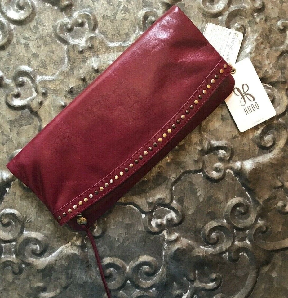 HOBO INTERNATIONAL~Zeal Studded Leather Large Clutch Wallet~DARK RED RUBY~BNWT!