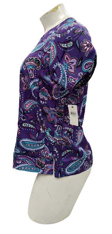 Vera Bradley Halo V6117 MAK Makani Paisley Blackberry V-Neck Print Scrub Top - Image 2 of 4