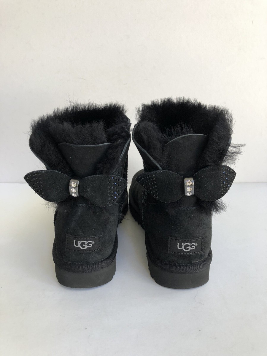 UGG CLASSIC SPARKLE BOW MINI BLING BLACK SHEARLING BOOT US 5 / EU