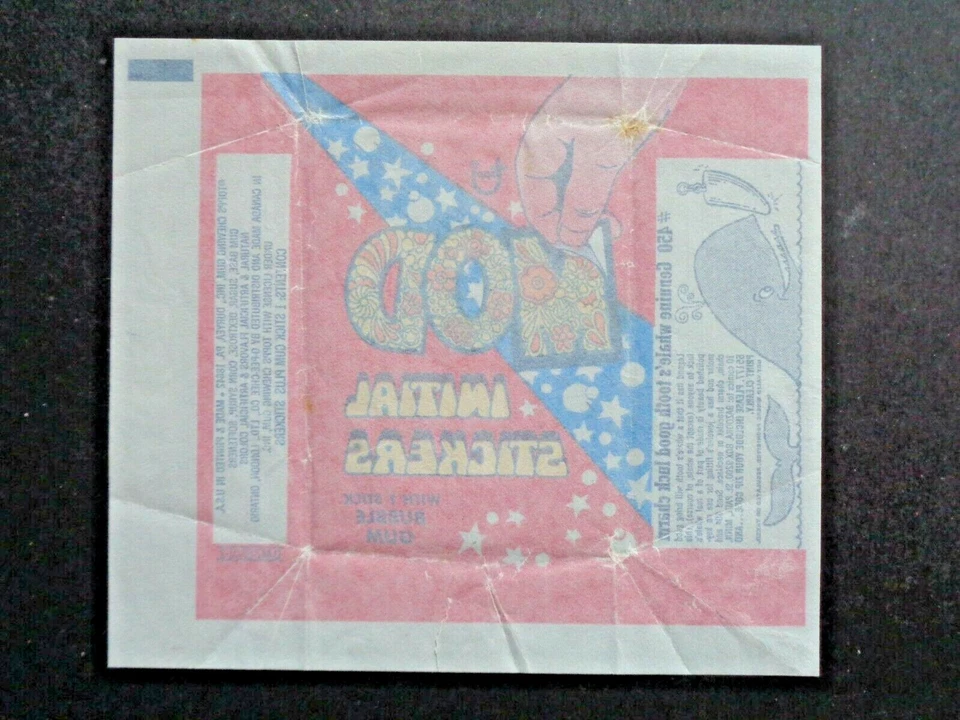 1972 TOPPS *MOD INITIAL STICKERS* WAX WRAPPER (Whales tooth charm ad) **RARE** - Image 2 of 2