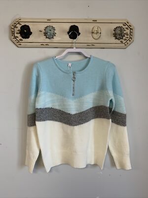 NWT Made with Love Sweater Size Small Pullover 3/4 Zip Blue Gray White 