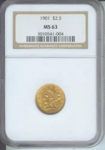 1901 $2.5 LIBERTY Quarter Eagle NGC MS63 GRADED MS-63 Older Holder !!