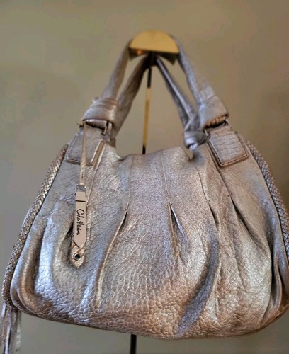 Cole Haan Beige Metallic Shoulder Handbag Pleated Knotted Braided Hobo CLEAN