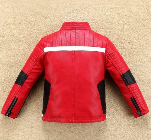 Kids Boys Zipper Faux Leather Warm Jacket Coat Casual Biker Outerwear - Picture 6 of 13