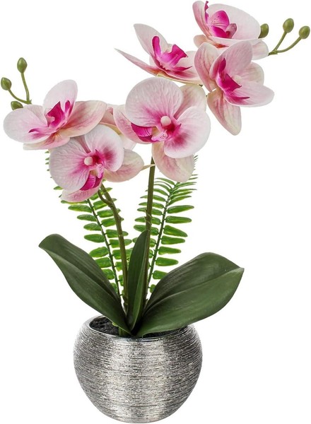 KüNstliche Orchidee Phalaenopsis Im Keramiktopf - Deko Blume 33 Cm - Rosa-image