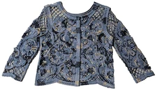 Per Se By Carlisle Crochet Cotton Lace Blue Snap Button Cardigan - Women Medium