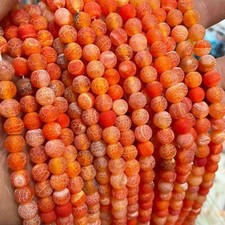 Natural 6mm Matte Orange Dream Fire Veins Agate Gemstone Round Loose Beads 15''