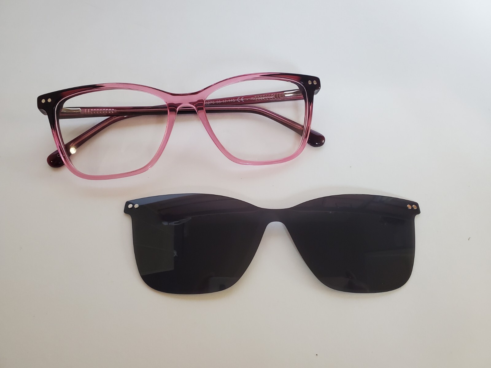 Women's Pink Eyeglasses with Snap-On Sunglasses Attachment  