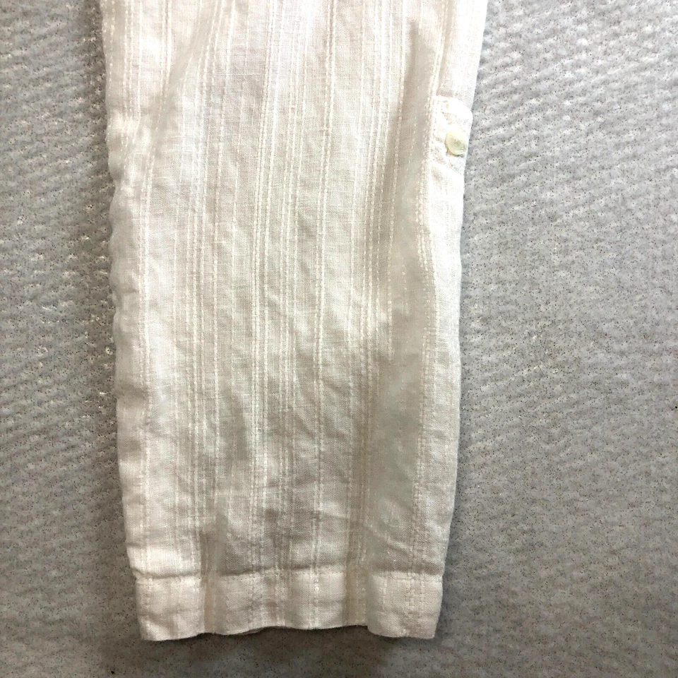 JM Collection Womens Linen Blouse Sz 14 White Strip Texture Button Long Sleeve - Image 3 of 4