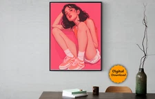 Digital Image Picture Wall art in Pink Independent Girl for living, bead Room