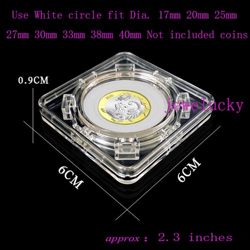 60mm Square Acrylic Rotating Round Coin Box Fit Dia. 17mm 20 25 27 30 33 38 40mm - Picture 2 of 4