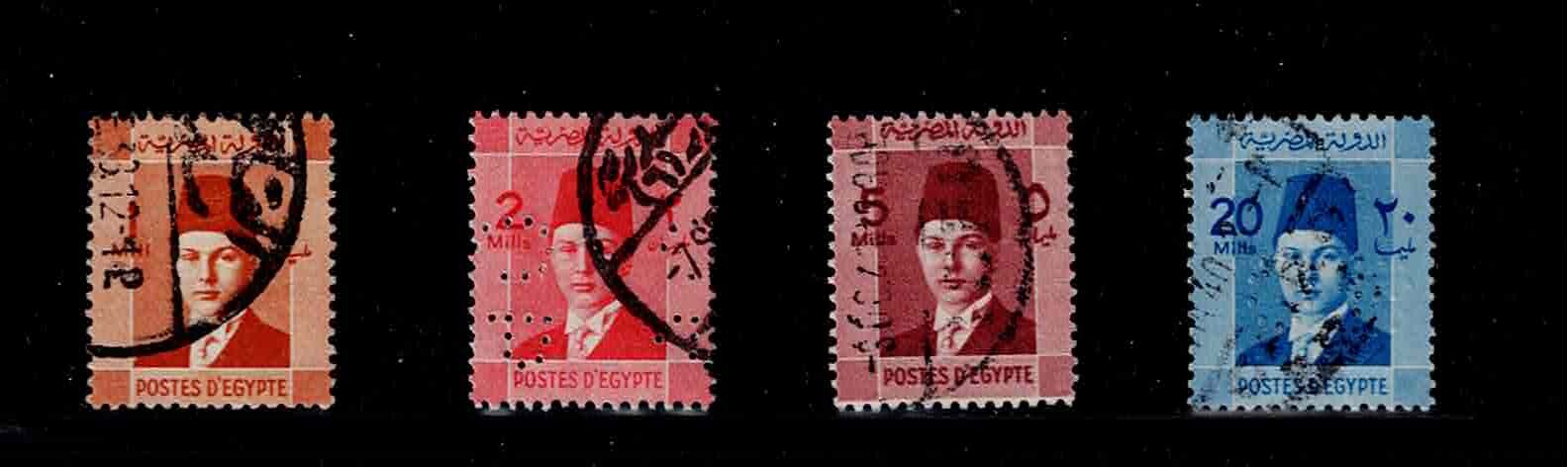 Egypt Scott #206-07, 210 & 215, Singles 1937-44 FVF Used