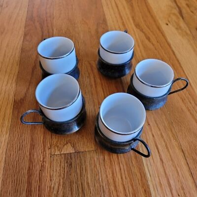 Set of 5 Vintage Retro Italian Silver Espresso Cups