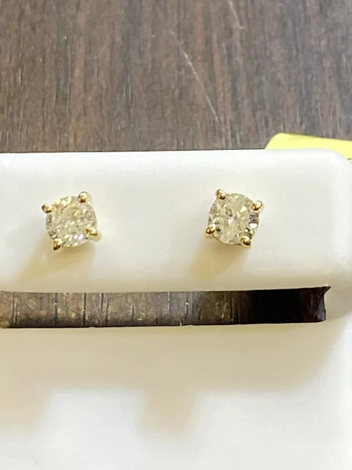 Aretes con etiquetas de diamantes de 127 quilates solitario redondo natural real 1 G3D Foto 2 de 4