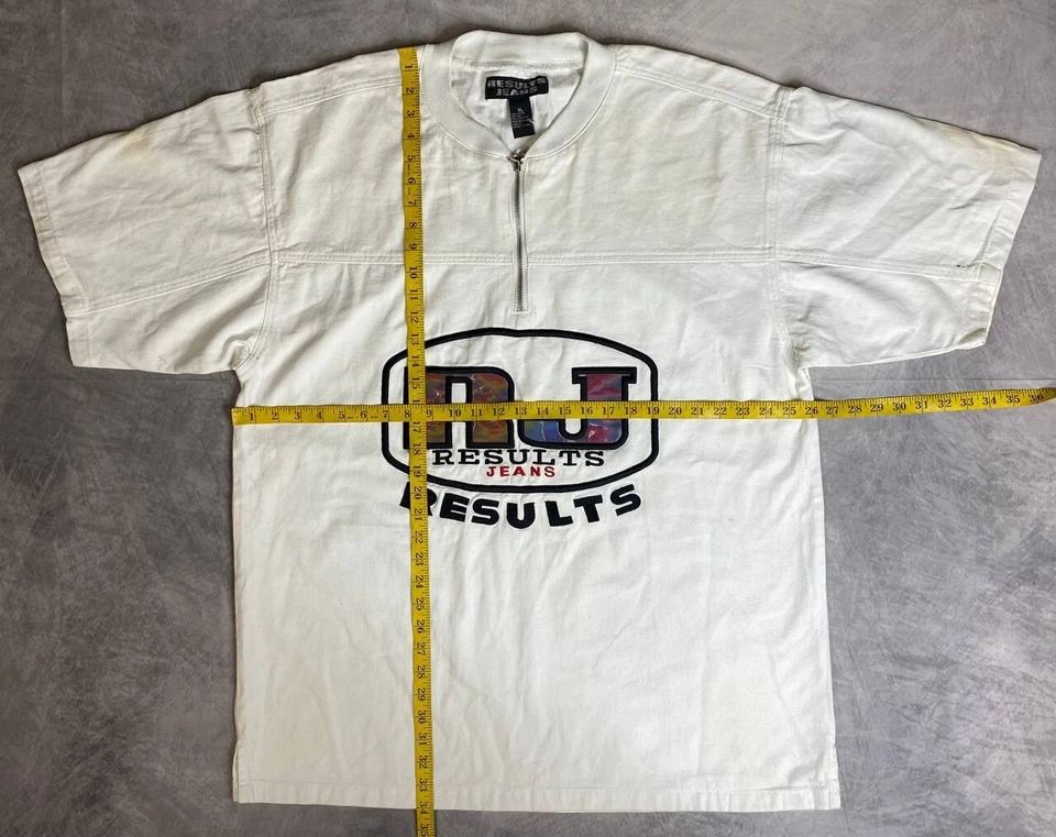 复古 Y2K Result 牛仔衬衫帆布四分之一拉链套衫白色 XL 码 — 第 2/4 张图片