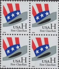 Scott#: 3260 - "H" Uncle Sam's Hat 1998 SV Perf 11.2 Block of Four MNHOG