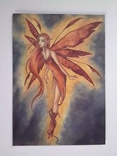 AMY BROWN NEW MINT FAIRY POSTCARD/Mini Art EARTH GLOWING AUTUMN Flame FAERIE 