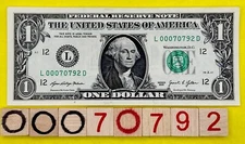 70792 Uncle Sam La￼ Zip Code Leading 0s 7s Fancy Serial Number One Dollar Bill