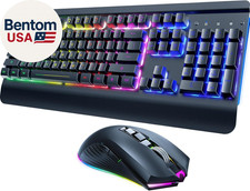 Wireless Gaming Keyboard and Mouse Combo, Metal Panel, 7 Color Backlits, Recharg