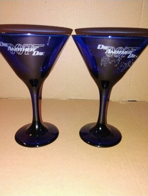 RARE~2002 James Bond 007 Die Another Day Cobalt Blue Martini Glass Set Of 2