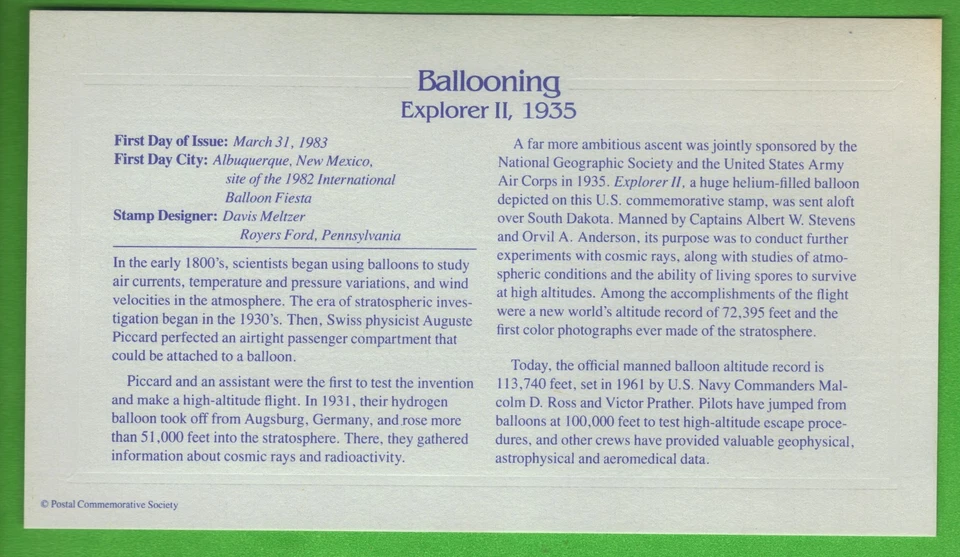 US First Day Cover 20c Stamp with 22k Gold Replica Scott #2035 Ballooning - Image 3 of 3
