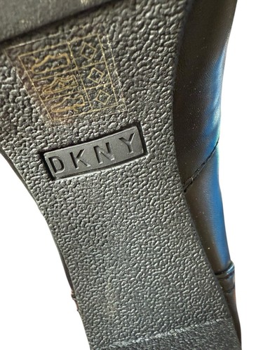 DKNY Black Leather Moto Logo Lug Sole Lace Up Ankle Boots - 8 M US New - Picture 9 of 10