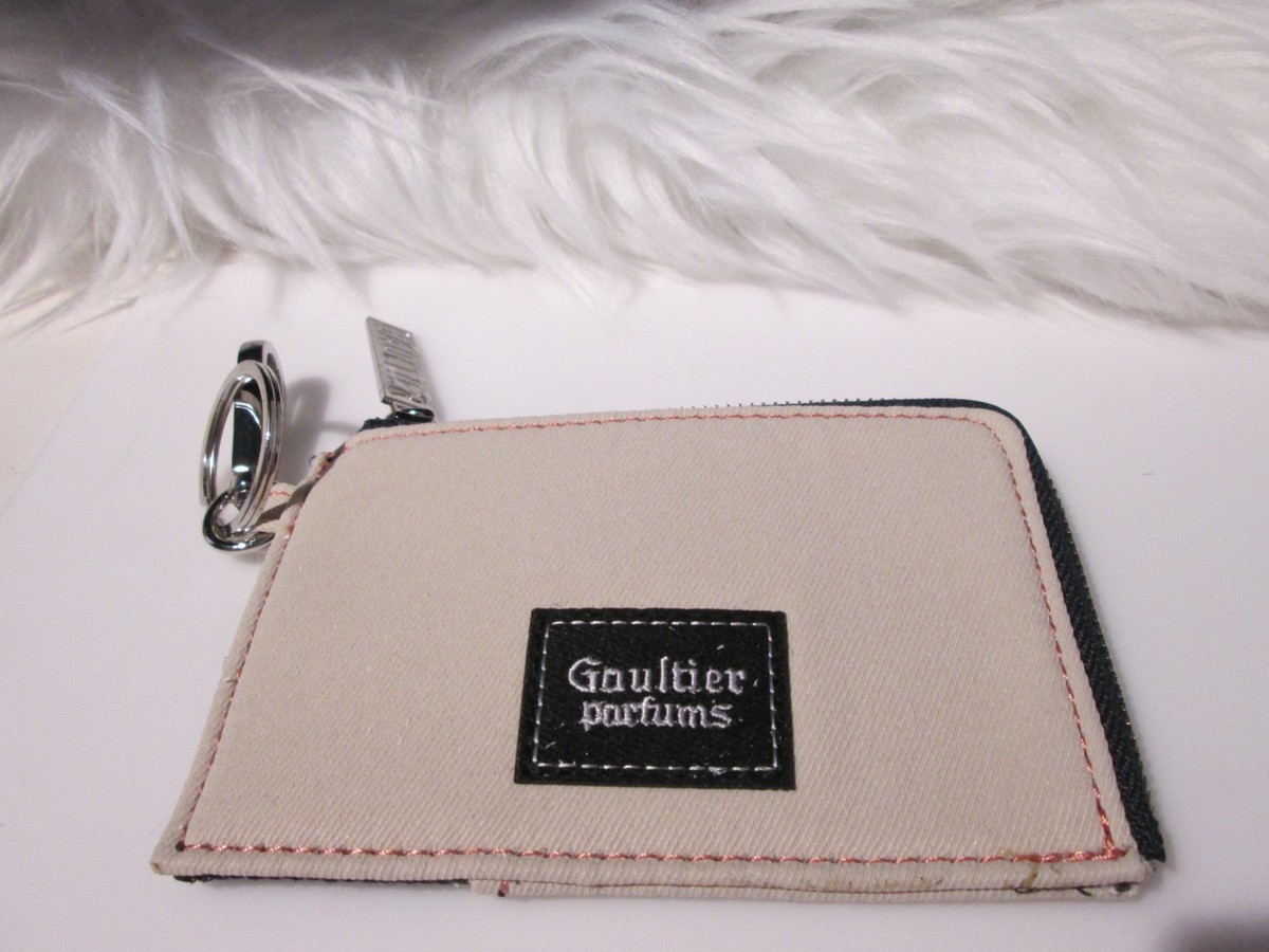 Jean Paul Gaultier Denim/off white cream Card Holder w/ Zipper key