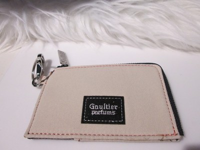 Jean Paul Gaultier Denim/off white cream Card Holder w/ Zipper key